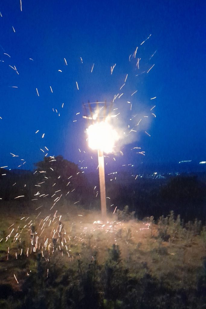 Photo: Beacon aflame with sparks